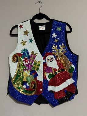 VTG Christmas Santa Full
Sequin Bead Satin Vest